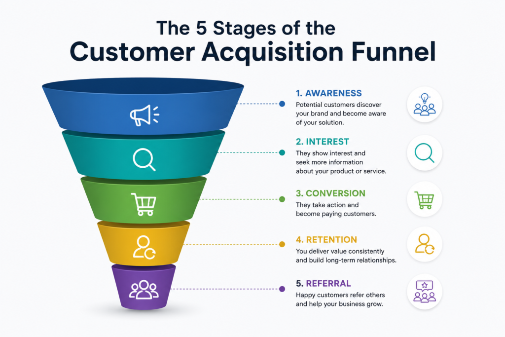 5 stages of customer acquisition funnel
