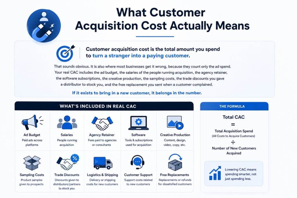 what does customer acquisition cost actually mean and the formula to calculate customer acquisition cost